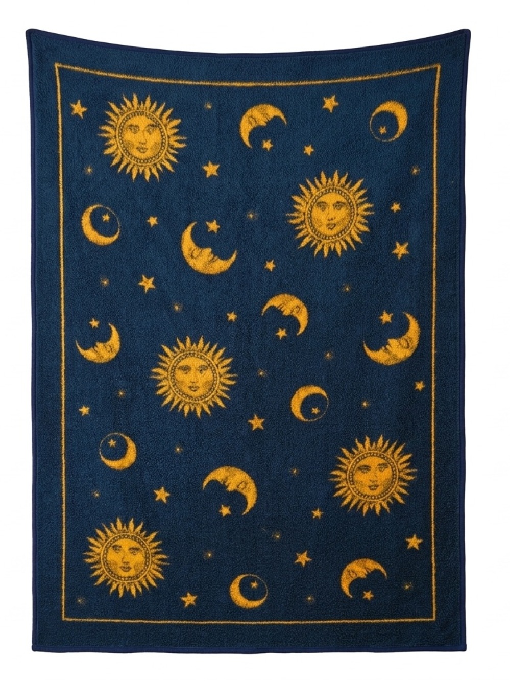 Vintage Biederlack Celestial Sun Moon Stars Blanket Reversible Fleece 52x73 Gold